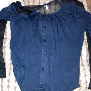 Lace/mesh down back and side blue shirt